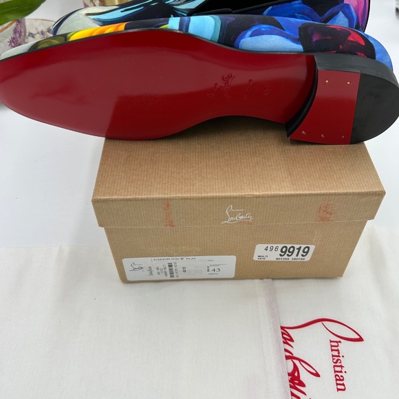 Men’s Christian Louboutin, dandy, chick roses, satin loafers size 43